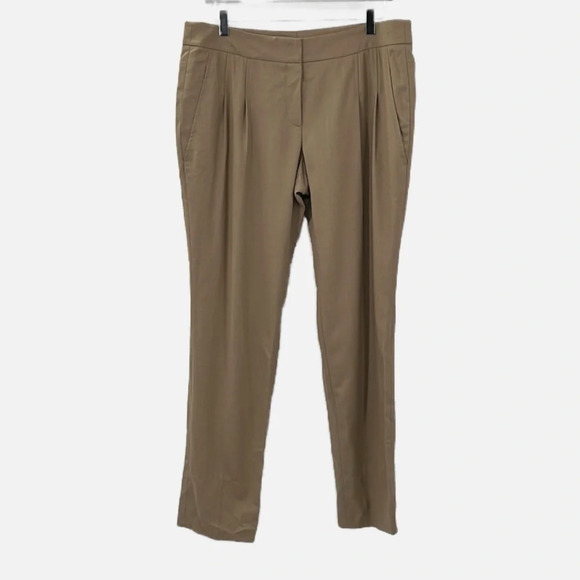 Akris Punto Bergdorf Goodman Pleated Wool Trousers Dress Pants in Tan - Size 12 - Picture 1 of 7